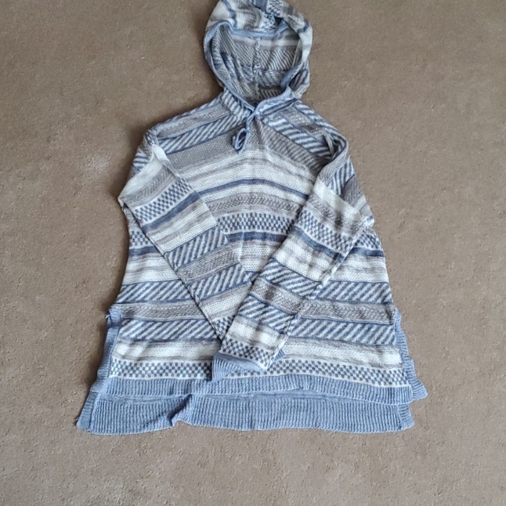 Oh MG! blue/grey/white striped sweater with hood
